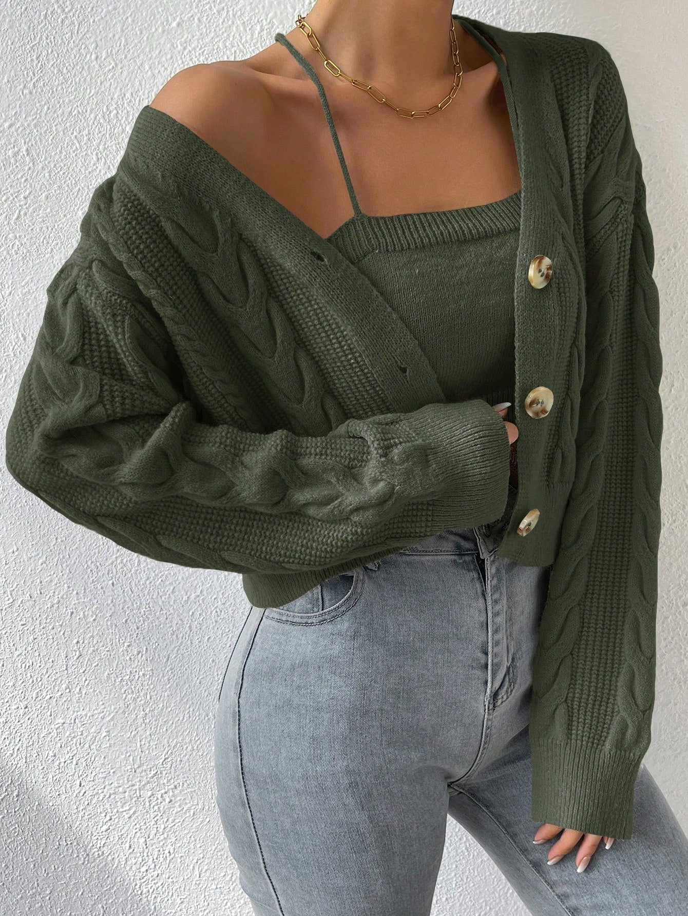 MOOSTA Cable Knit Cardigan & Cami Set