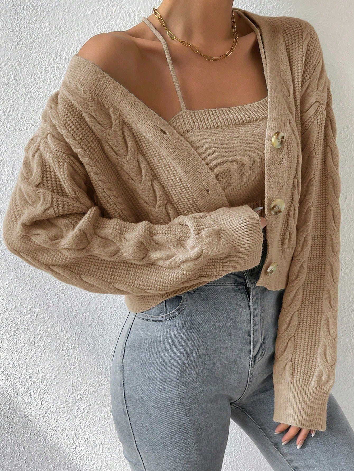 MOOSTA Cable Knit Cardigan & Cami Set