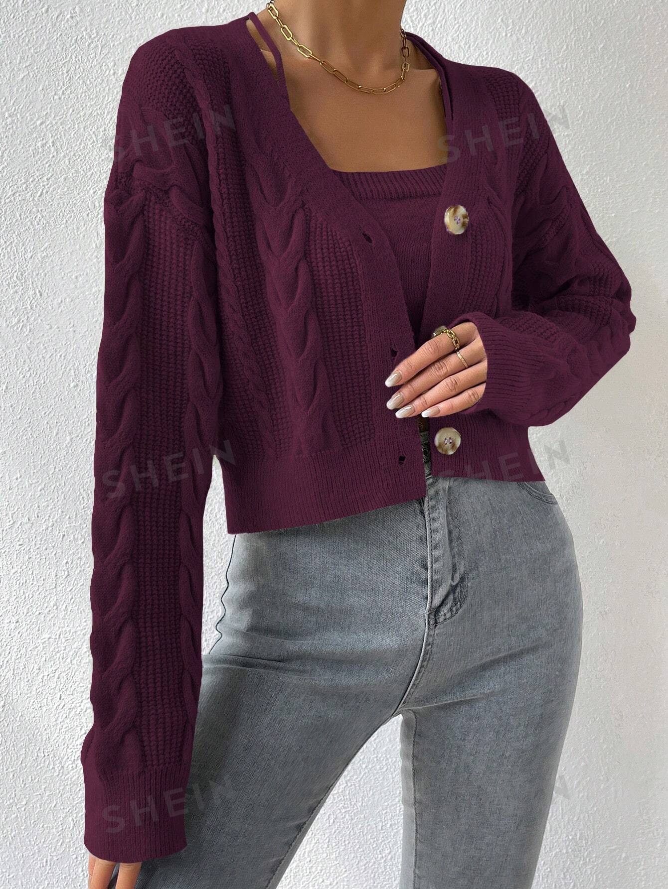 MOOSTA Cable Knit Cardigan & Cami Set