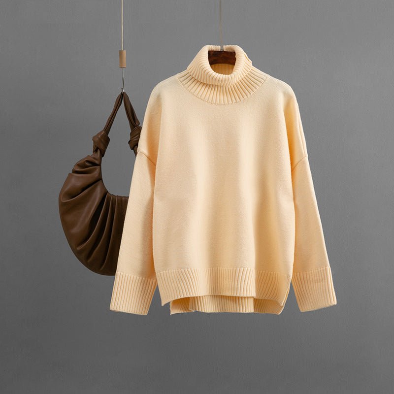 Loose Solid Turtleneck Pullover