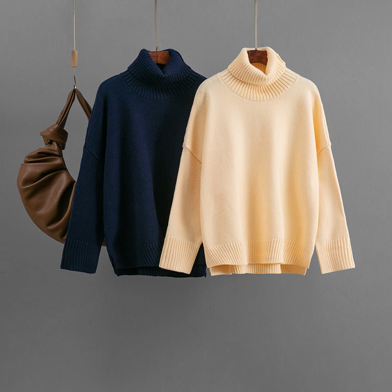 Loose Solid Turtleneck Pullover