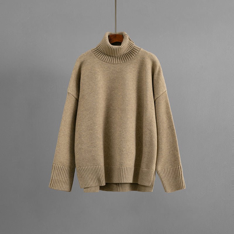 Loose Solid Turtleneck Pullover
