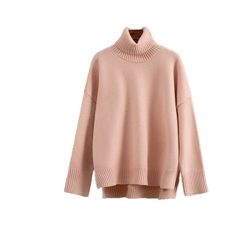 Loose Solid Turtleneck Pullover
