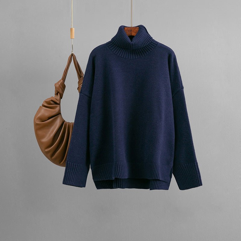 Loose Solid Turtleneck Pullover