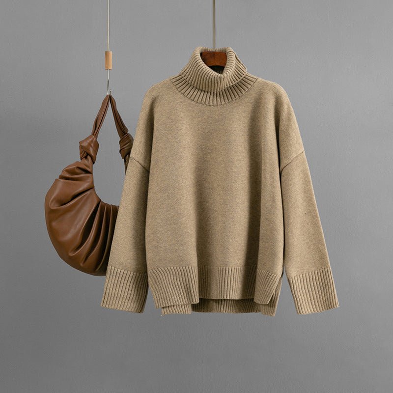 Loose Solid Turtleneck Pullover