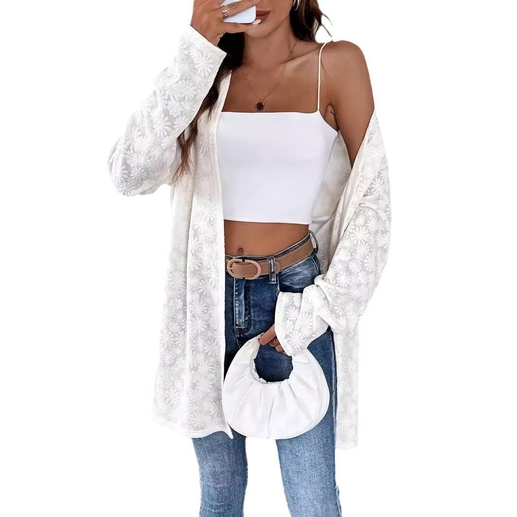 Long Color Jacquard Knit Cardigan