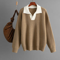 Loose Color-Block POLO Knit Pullover