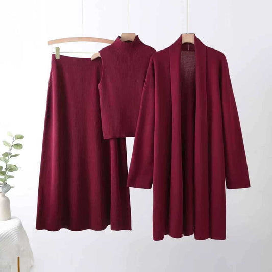 Lazy Shawl Cardigan, Turtleneck & Skirt Set