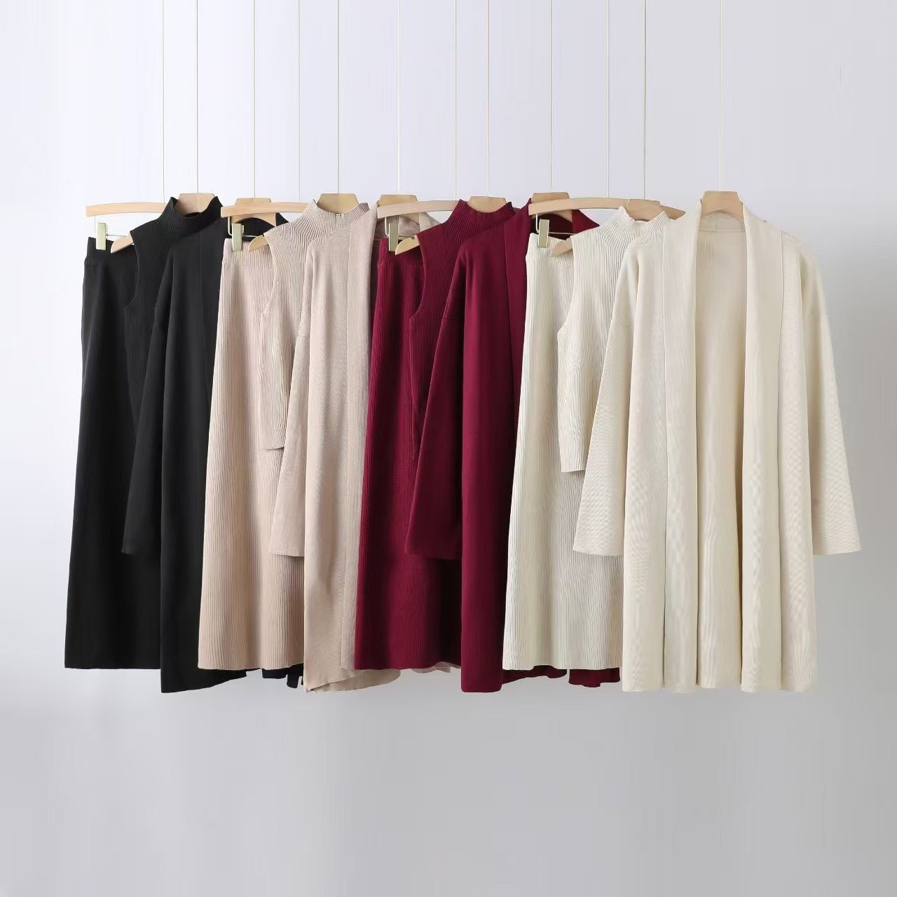 Lazy Shawl Cardigan, Turtleneck & Skirt Set