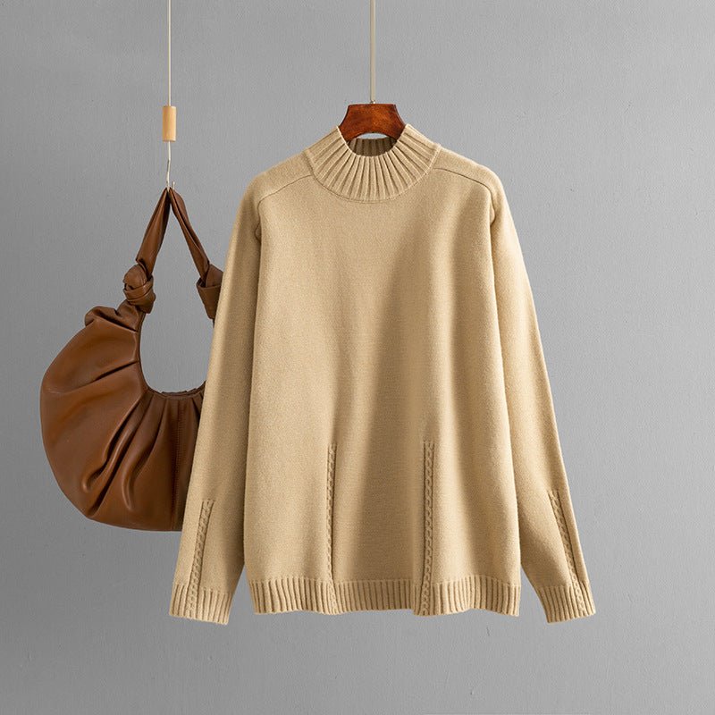 Loose Semi-Turtleneck Knit Pullover