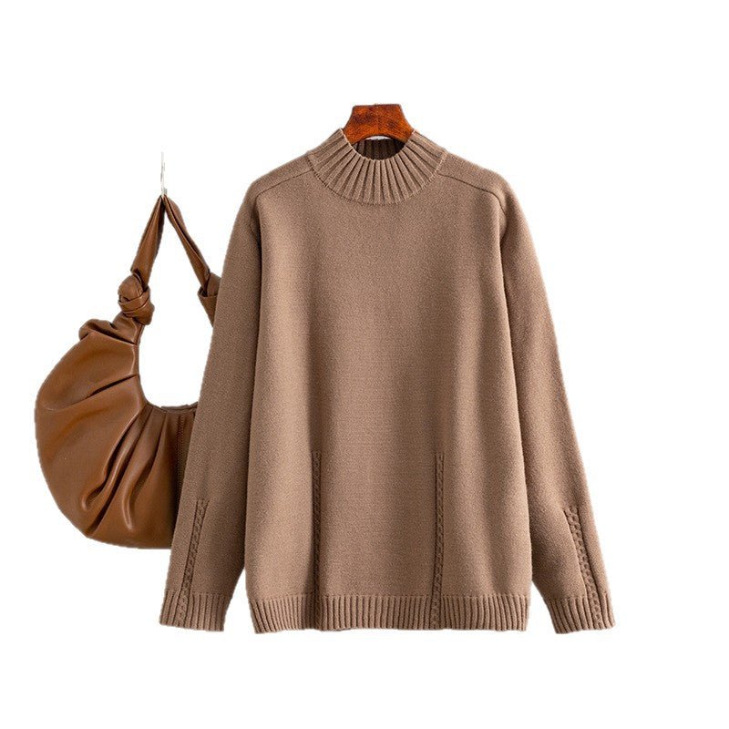 Loose Semi-Turtleneck Knit Pullover