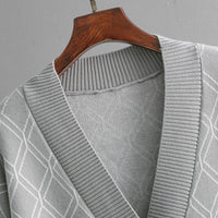Loose Diamond Pattern V-Neck Cardigan