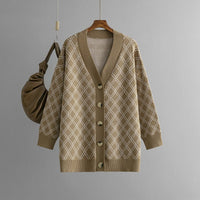 Loose Diamond Pattern V-Neck Cardigan