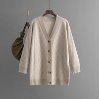 Loose Diamond Pattern V-Neck Cardigan