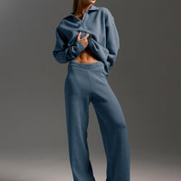 Polo Collar Knit Pullover & Wide Trousers Set