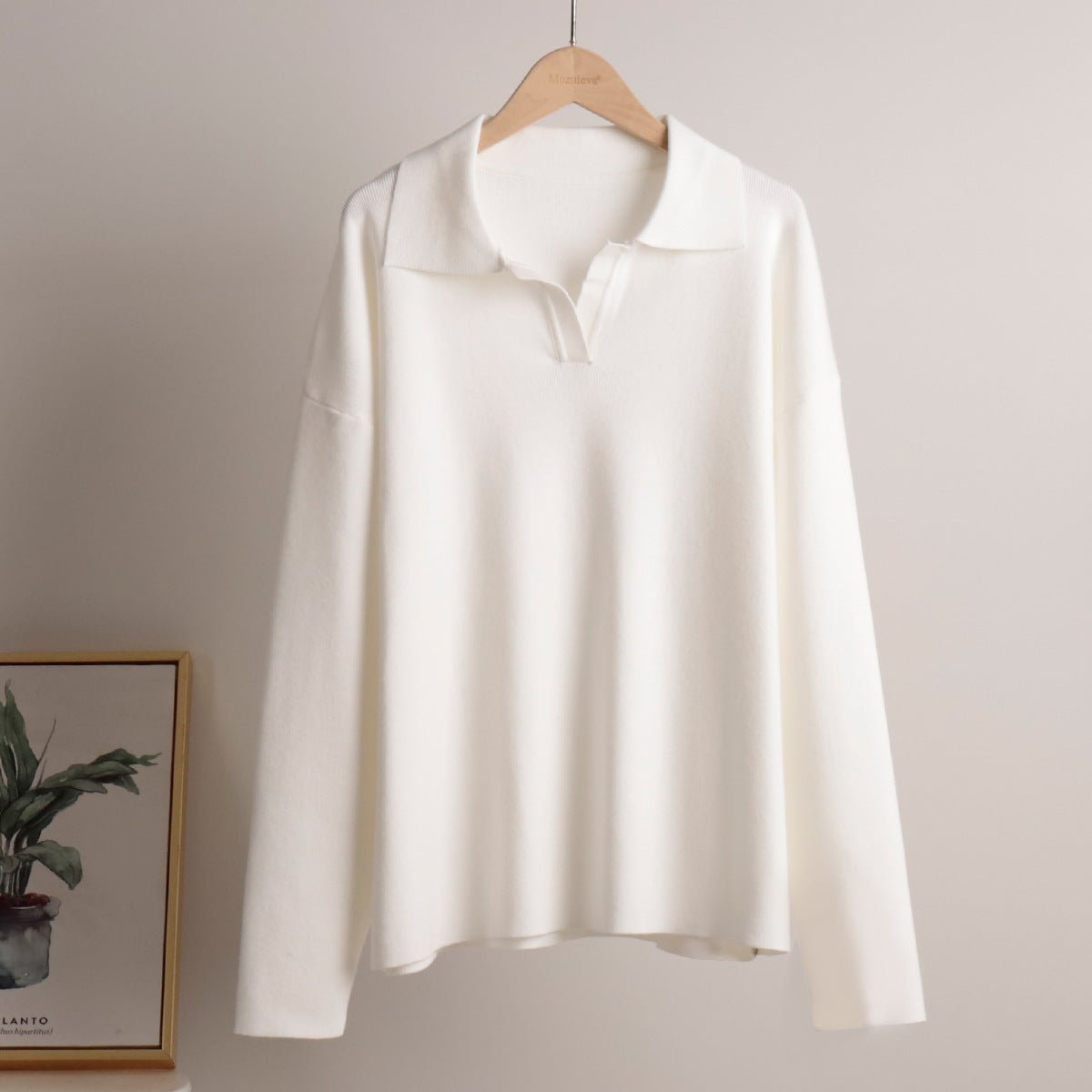 Polo Collar Knit Pullover & Wide Trousers Set