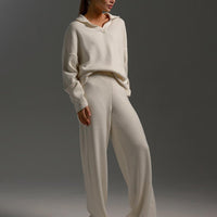 Polo Collar Knit Pullover & Wide Trousers Set