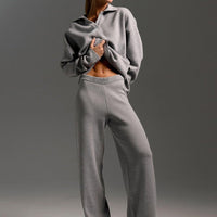 Polo Collar Knit Pullover & Wide Trousers Set