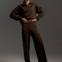 Polo Collar Knit Pullover & Wide Trousers Set