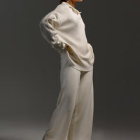 Polo Collar Knit Pullover & Wide Trousers Set