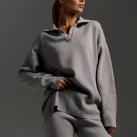 Polo Collar Knit Pullover & Wide Trousers Set