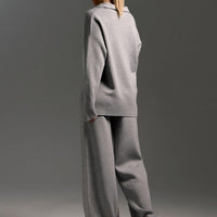 Polo Collar Knit Pullover & Wide Trousers Set