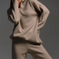 Polo Collar Knit Pullover & Wide Trousers Set