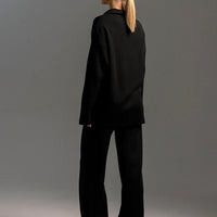Polo Collar Knit Pullover & Wide Trousers Set