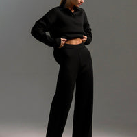 Polo Collar Knit Pullover & Wide Trousers Set