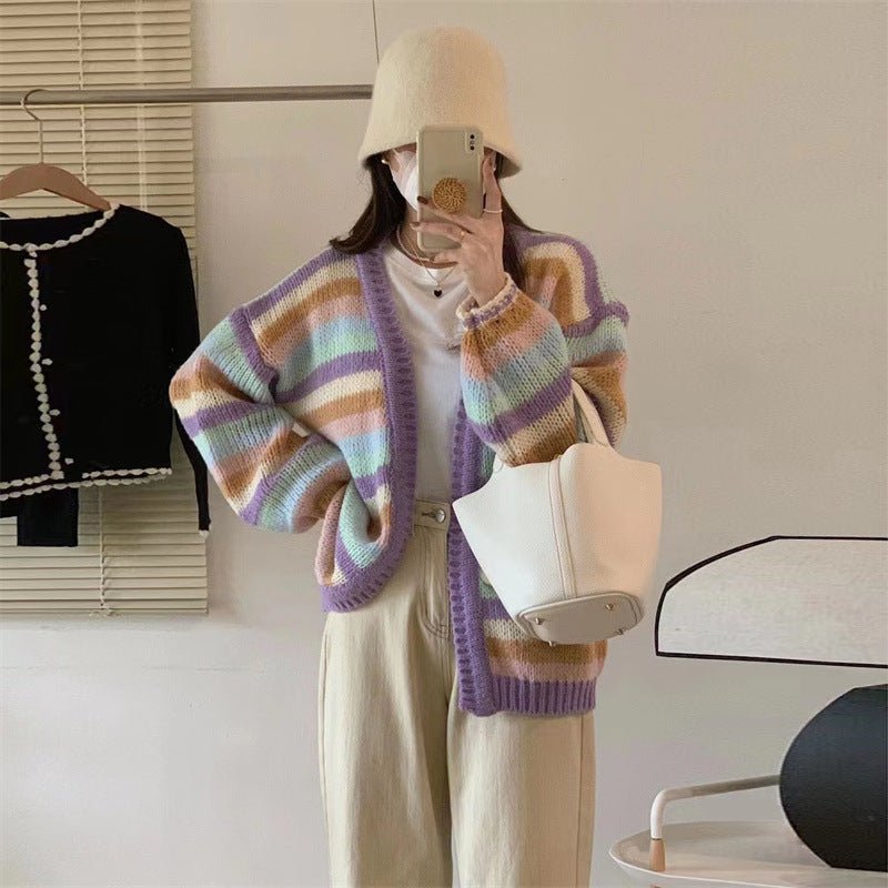 Loose Rainbow Stripe Cardigan