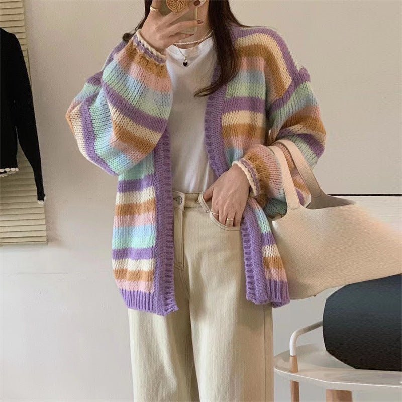 Loose Rainbow Stripe Cardigan