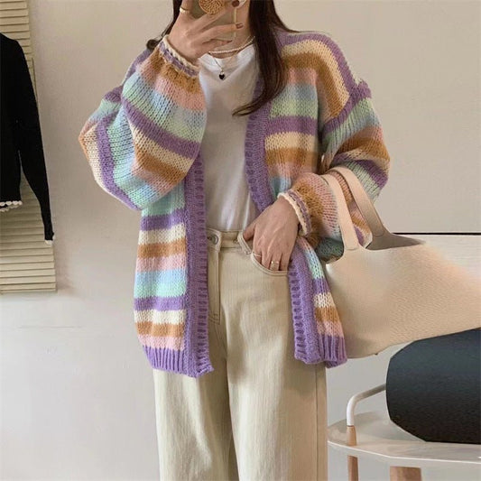 Loose Rainbow Stripe Cardigan