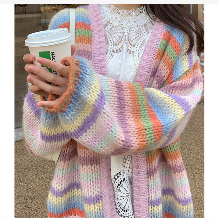 Loose Rainbow Stripe Cardigan