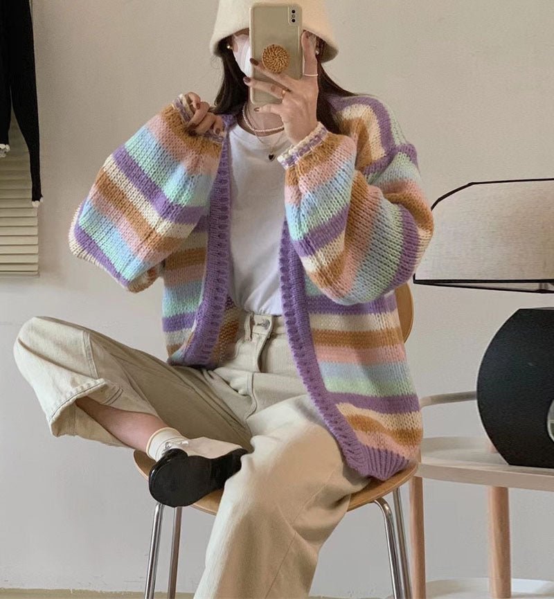 Loose Rainbow Stripe Cardigan