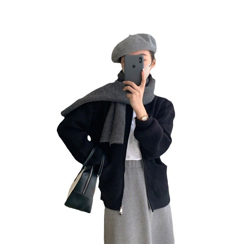 Retro Lazy Double Zipper Cardigan