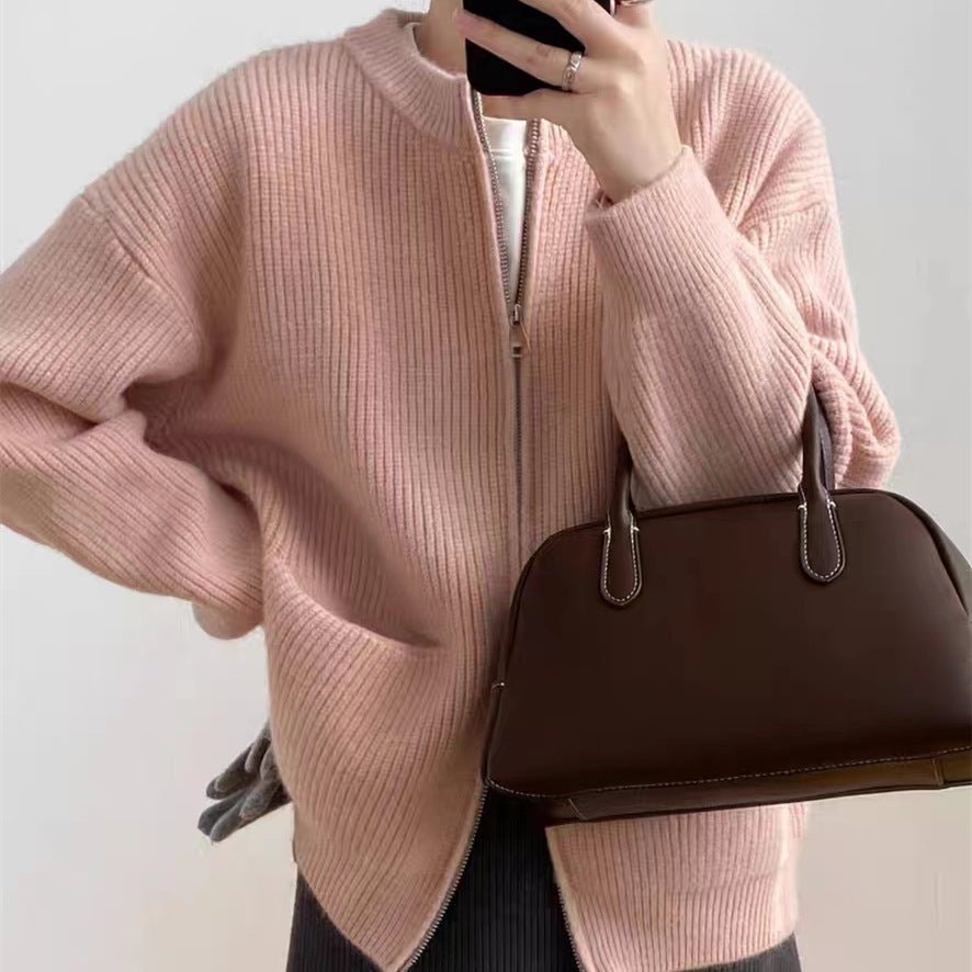 Retro Lazy Double Zipper Cardigan