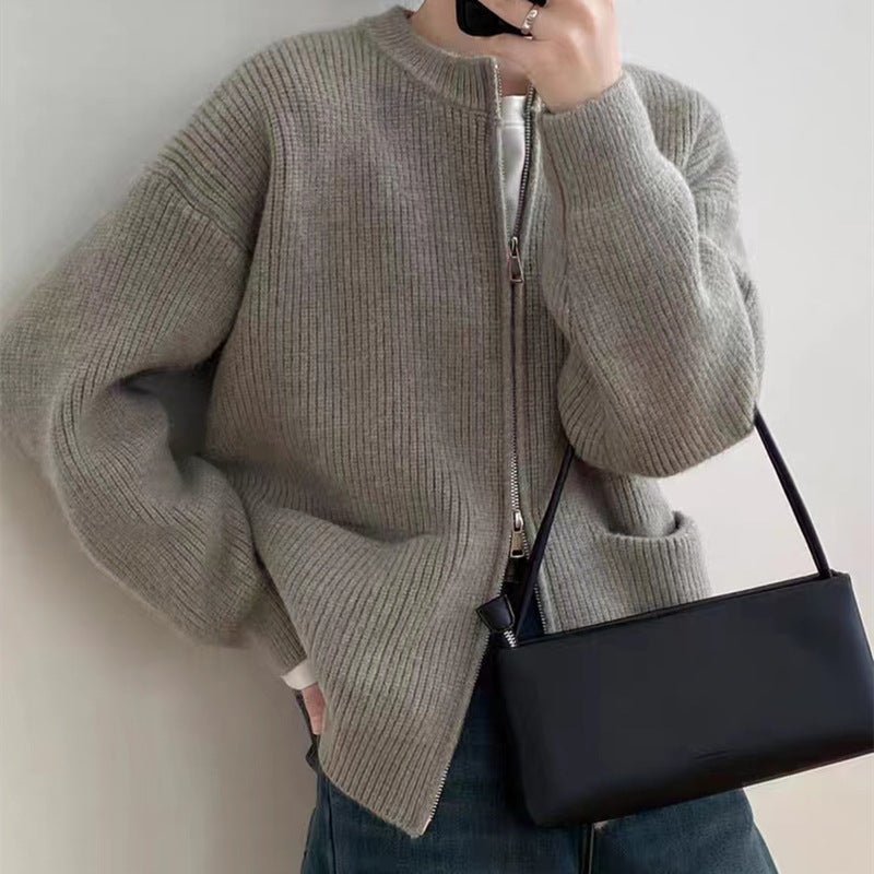 Retro Lazy Double Zipper Cardigan