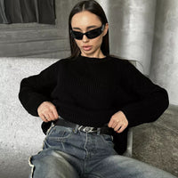 Crew Neck Lantern Sleeve Knit Pullover