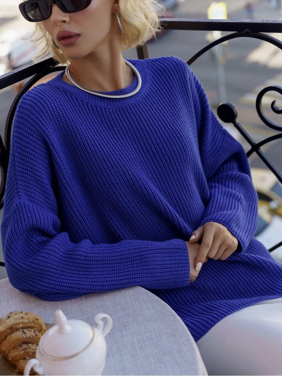 Crew Neck Lantern Sleeve Knit Pullover