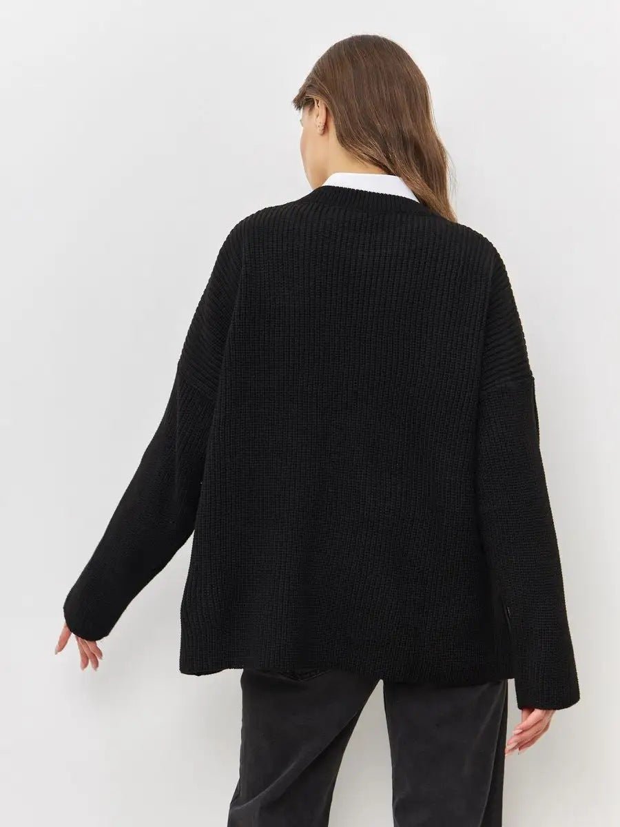 Crew Neck Lantern Sleeve Knit Pullover