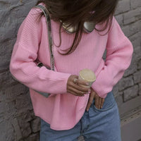 Crew Neck Lantern Sleeve Knit Pullover