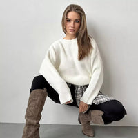Crew Neck Lantern Sleeve Knit Pullover