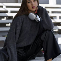 Crew Neck Lantern Sleeve Knit Pullover