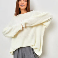 Crew Neck Lantern Sleeve Knit Pullover