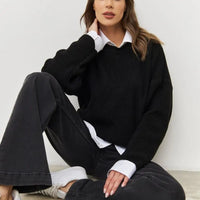 Crew Neck Lantern Sleeve Knit Pullover