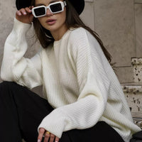 Crew Neck Lantern Sleeve Knit Pullover