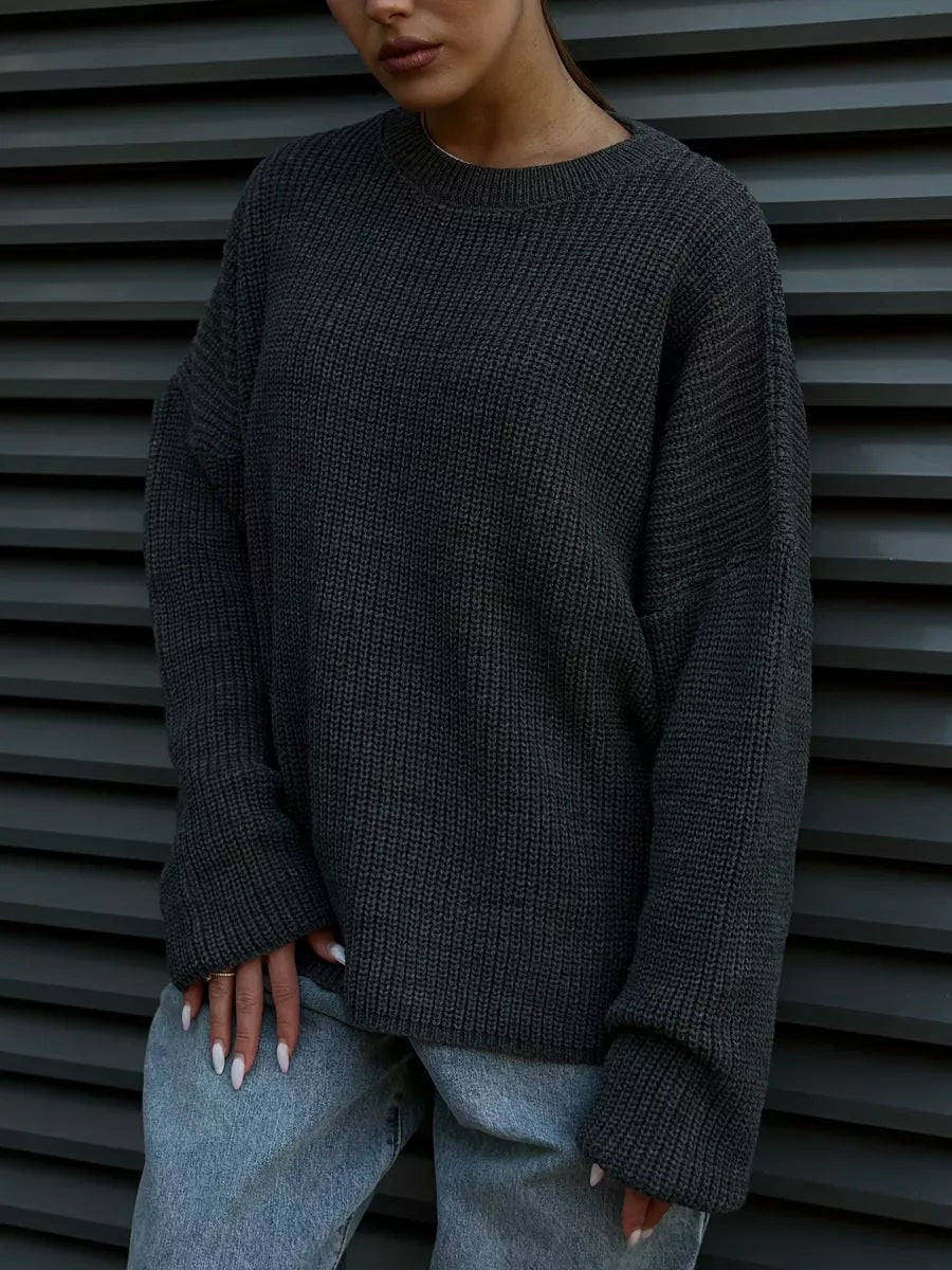 Crew Neck Lantern Sleeve Knit Pullover