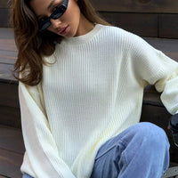 Crew Neck Lantern Sleeve Knit Pullover