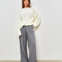 Crew Neck Lantern Sleeve Knit Pullover