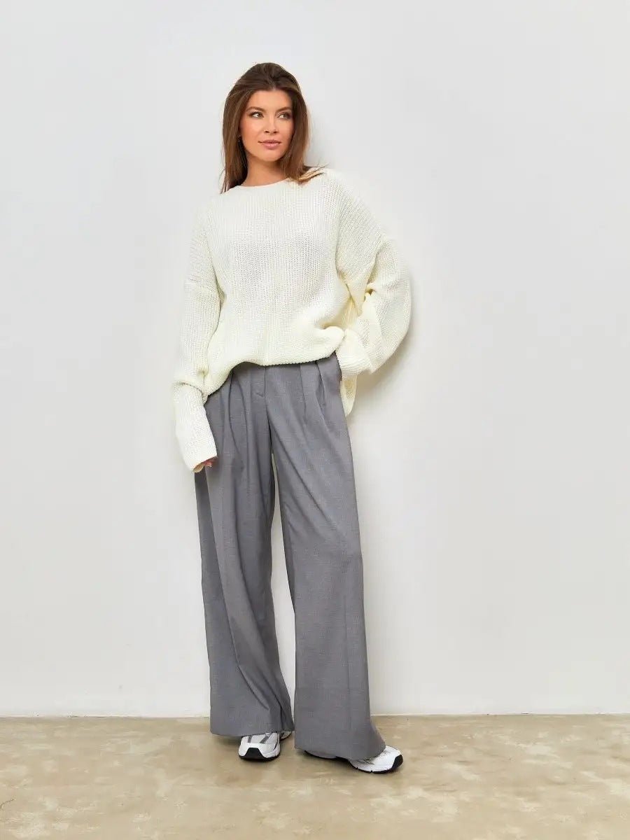 Crew Neck Lantern Sleeve Knit Pullover